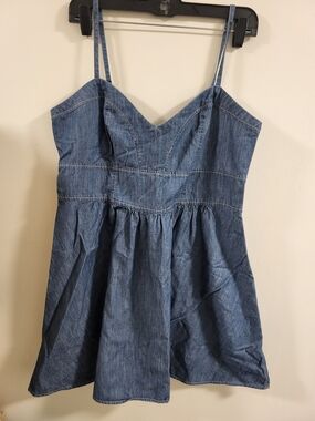 Express Light Blue Denim Dress with Spaghetti Straps